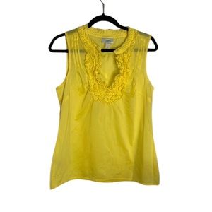 Ann Taylor Loft Bright Yellow Ruffle V-Neck Cotton Blouse, Size Medium